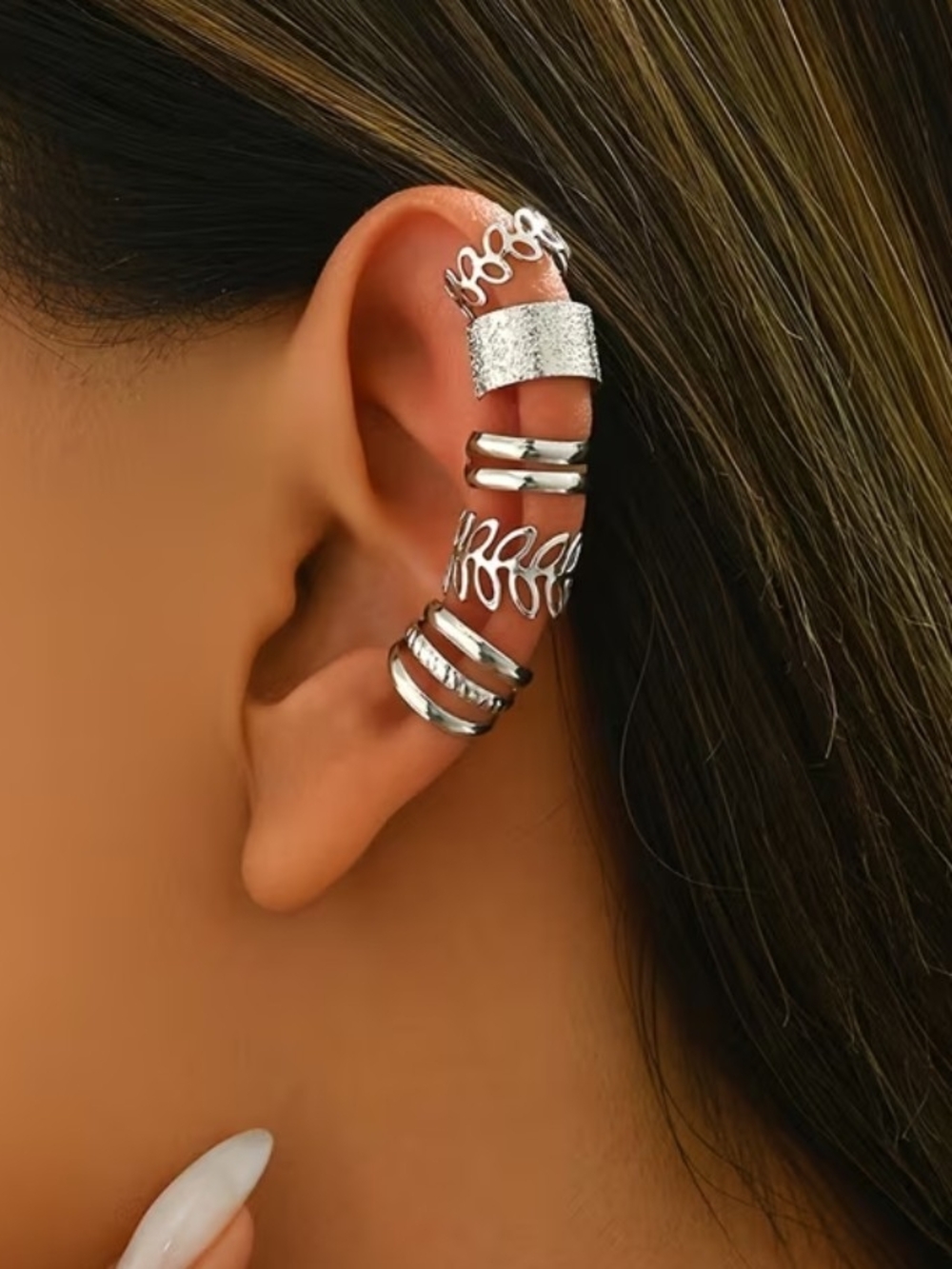 Silver Multi-Style Ear Cuff Set for Women